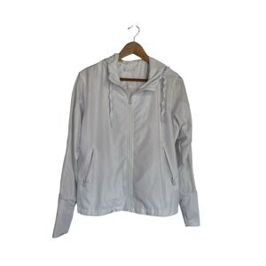 ZYIA Active White Hooded Full‎ Zip Lightweight Windbreaker Jacket Women's Medium